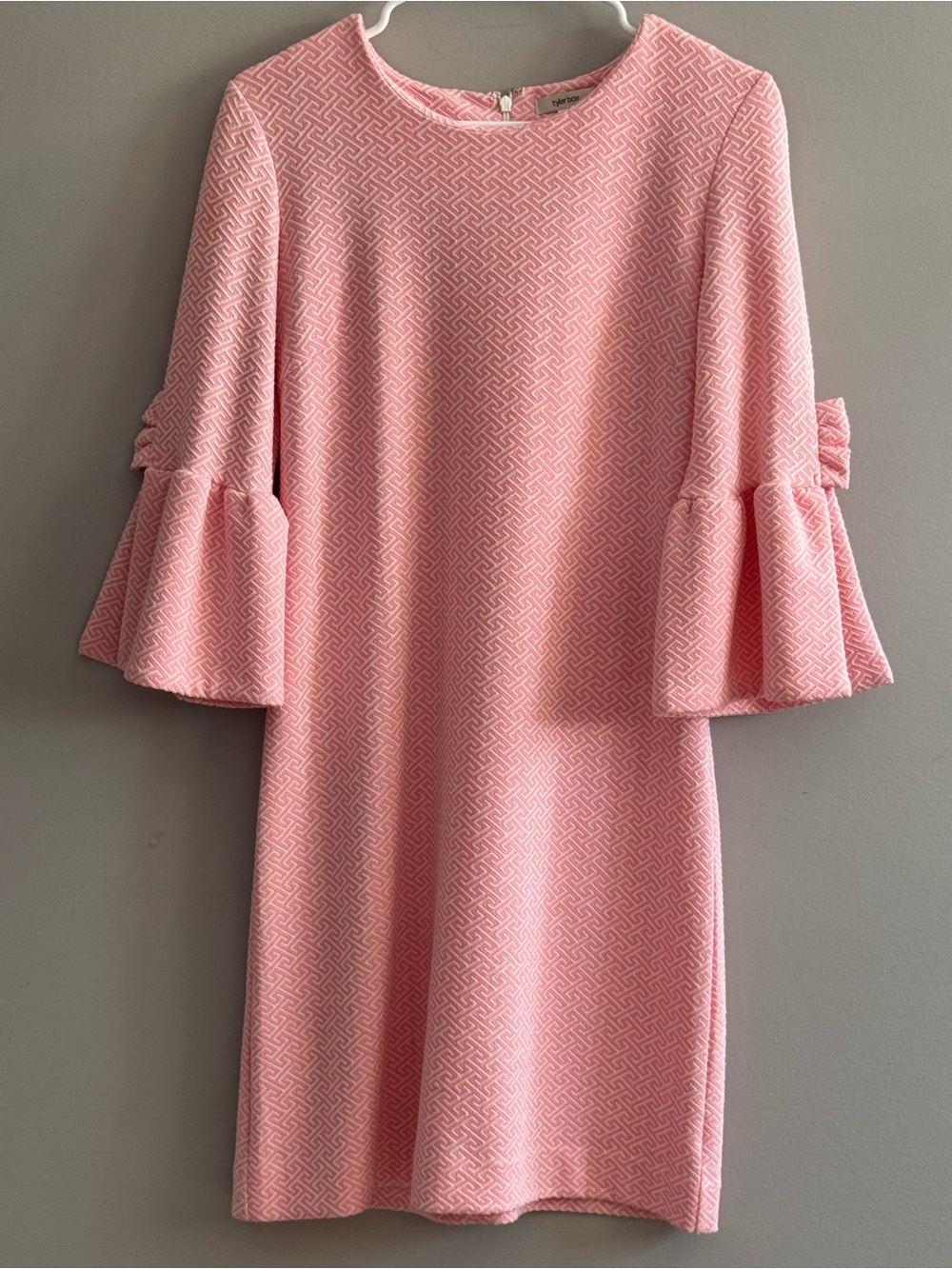 Tyler Böe Dress XS Pink White Geometric Bell Sleeve Shift Mini
